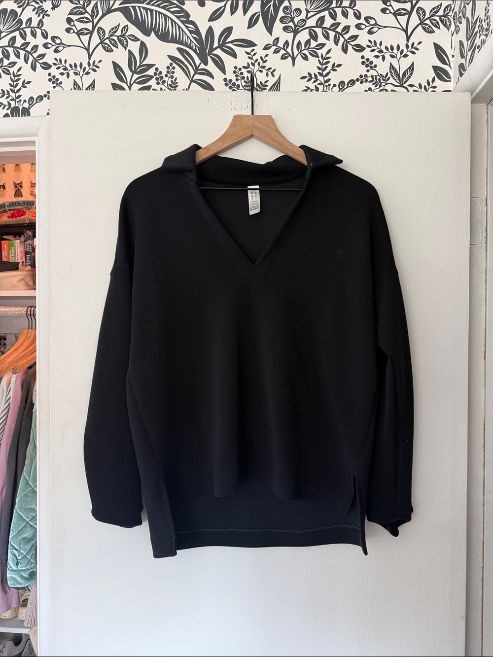 SPANX Black V-Neck Collared Sweater